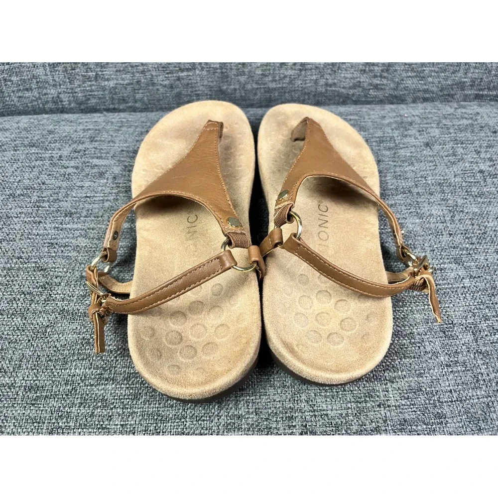 Vionic Kirra Tan Leather Backstrap Thong Sandals Womens 7 Orthotic Support